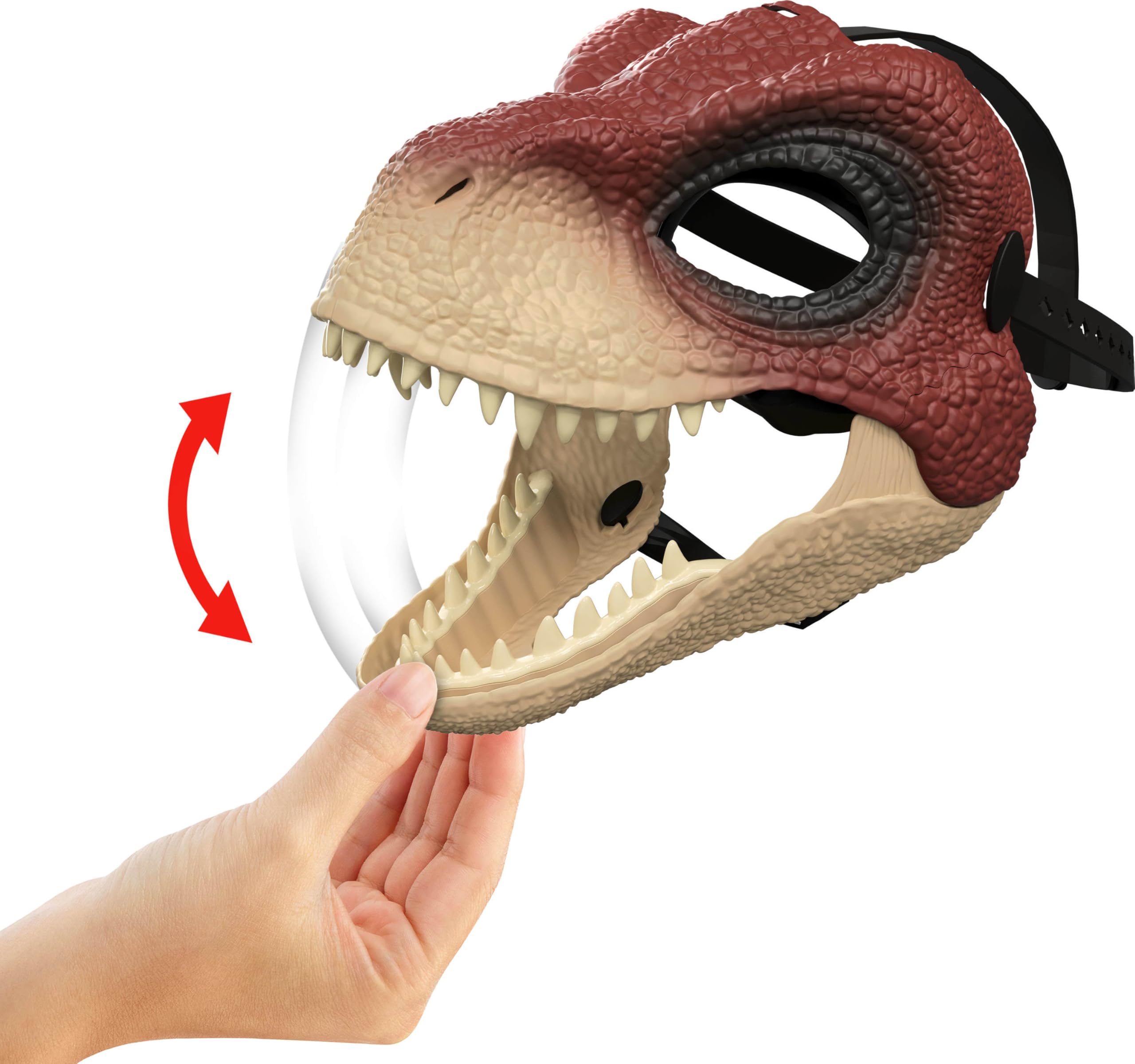 Mattel Jurassic World Rebirth Raptor mask textured skin detail close-up.