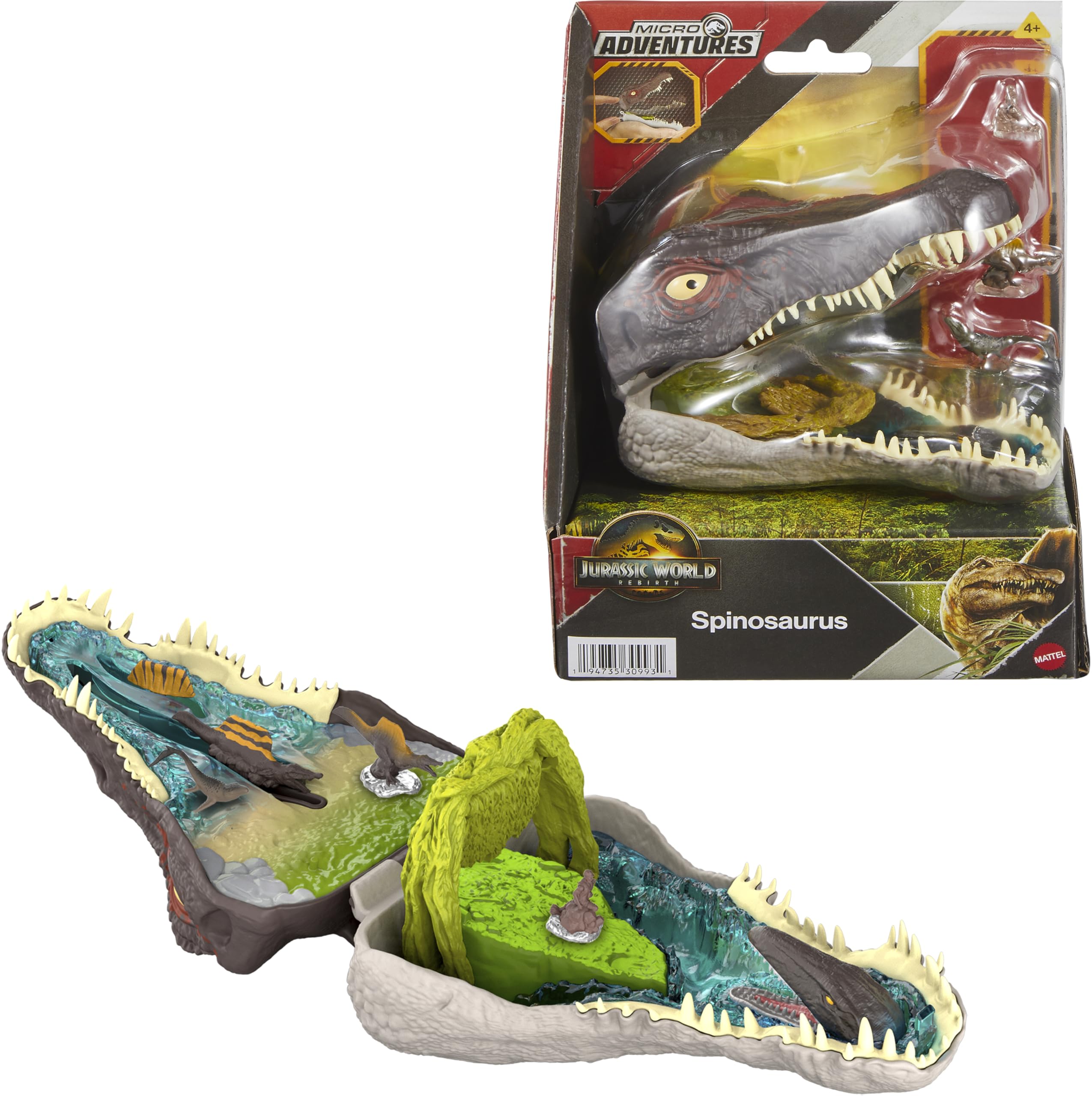 Mattel Jurassic World Rebirth Spinosaurus head opens to reveal a mini play world