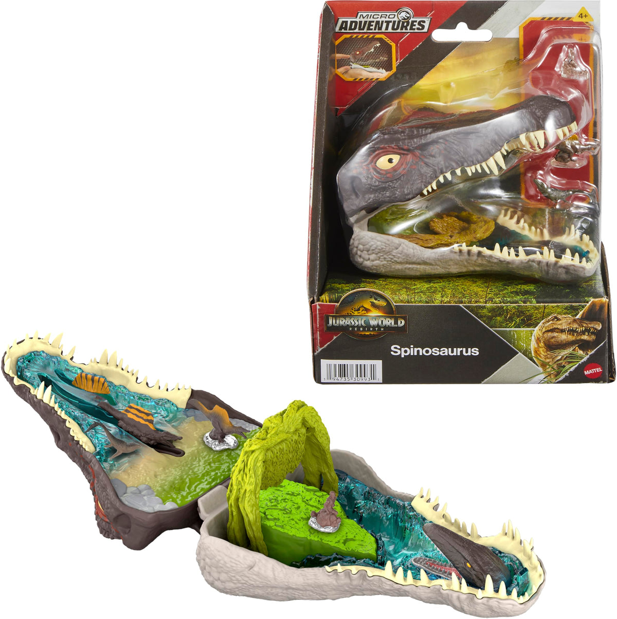 Mattel Jurassic World Rebirth Spinosaurus head opens to reveal a mini play world