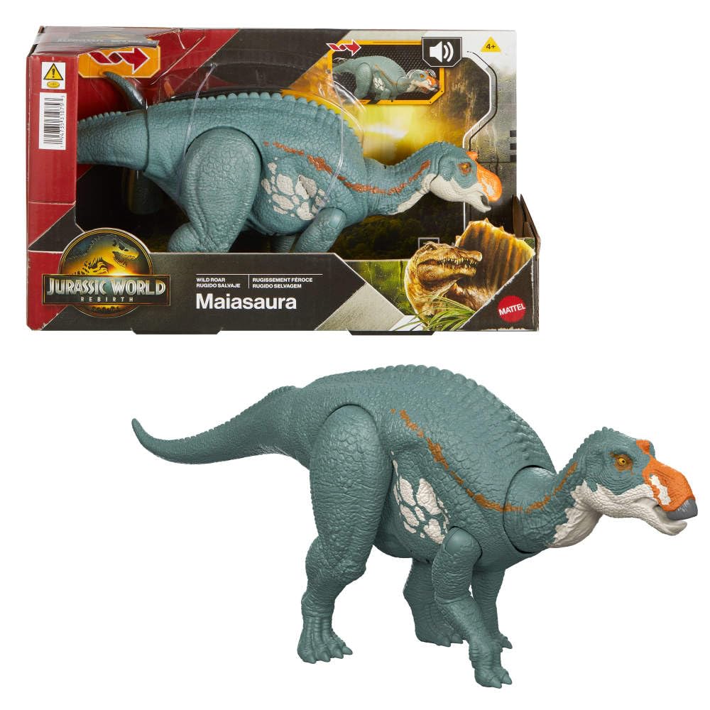 Mattel Jurassic World Maiasaura tail-attack action pose for dynamic play