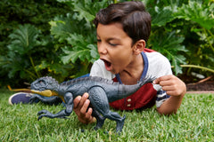 Mattel Jurassic World Scorpios Rex tail whip adds surprising movement during play.