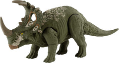Mattel Jurassic World Sound Strike dinosaur figure, front view, realistic movement for battle play.