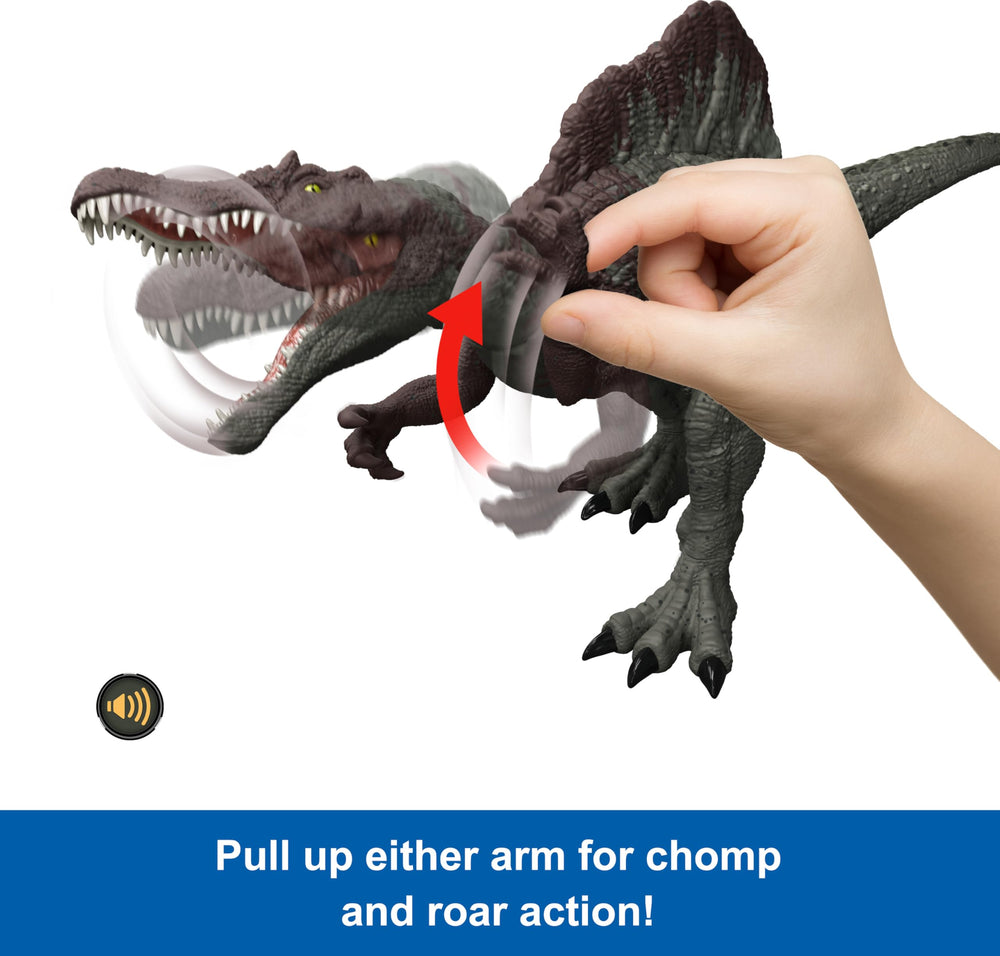 Mattel Jurassic World Spinosaurus stands tall for dramatic battles.