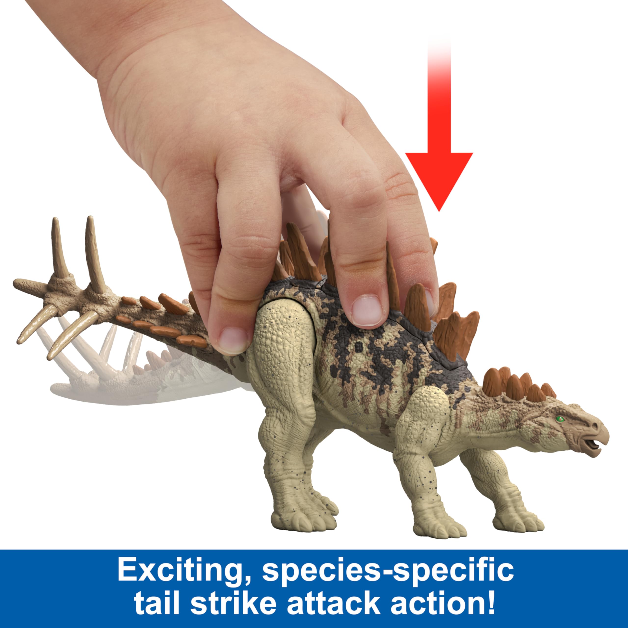 Mattel Jurassic World Strike Attack dino with movable joints for versatile poses.