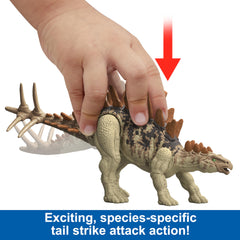 Mattel Jurassic World Strike Attack dino with movable joints for versatile poses.
