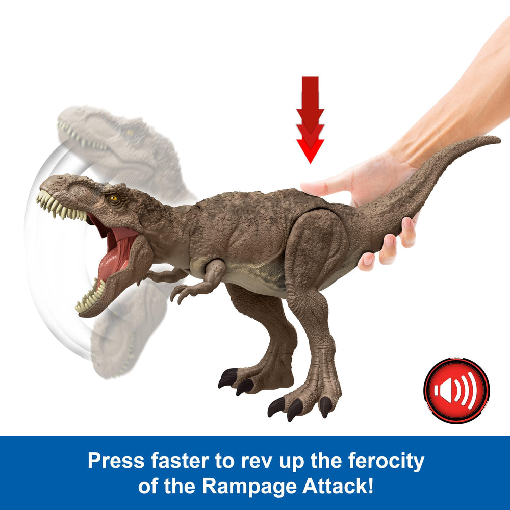 Mattel Jurassic World T. rex teeth-evolution feature delivers dramatic bite scaling.