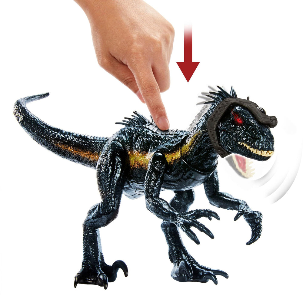 Mattel Indoraptor back-button chomps for exciting action.