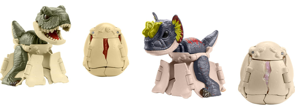 Transforming egg to dinosaur in two-inch egg and 3.5-inch dinosaur scale