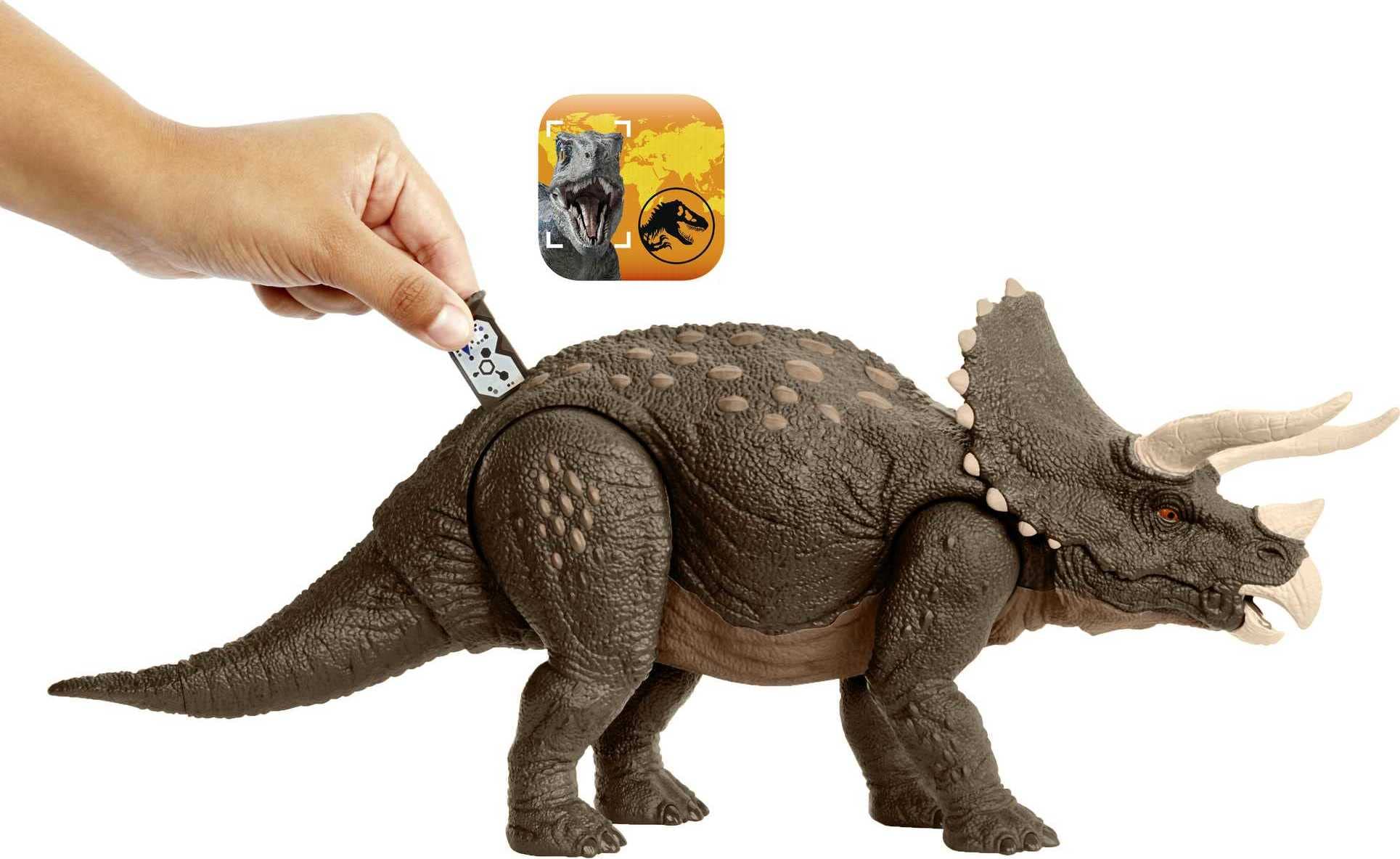 Mattel Jurassic World Triceratops with articulated legs, tail, head and jaw for dynamic posing