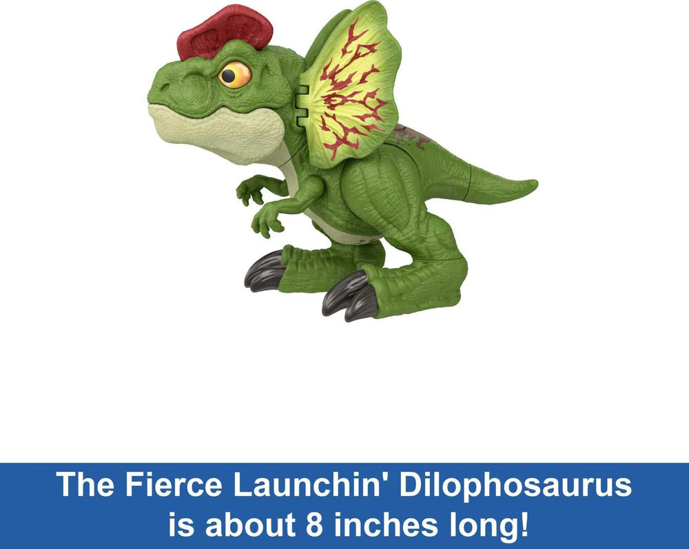 Mattel Jurassic World Uncaged Dilophosaurus emits authentic sounds during play.