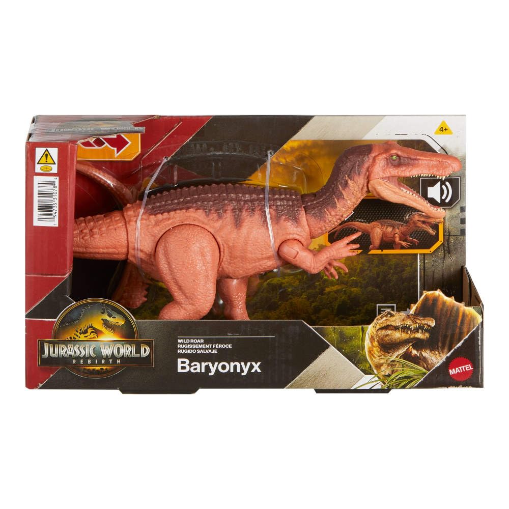 Mattel Jurassic World Wild Roar Baryonyx makes a thrilling gift for dinosaur fans aged four plus.