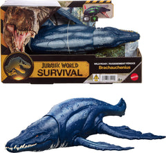 Mattel Jurassic World Wild Roar Brachauchenius attacks with chomping motion.