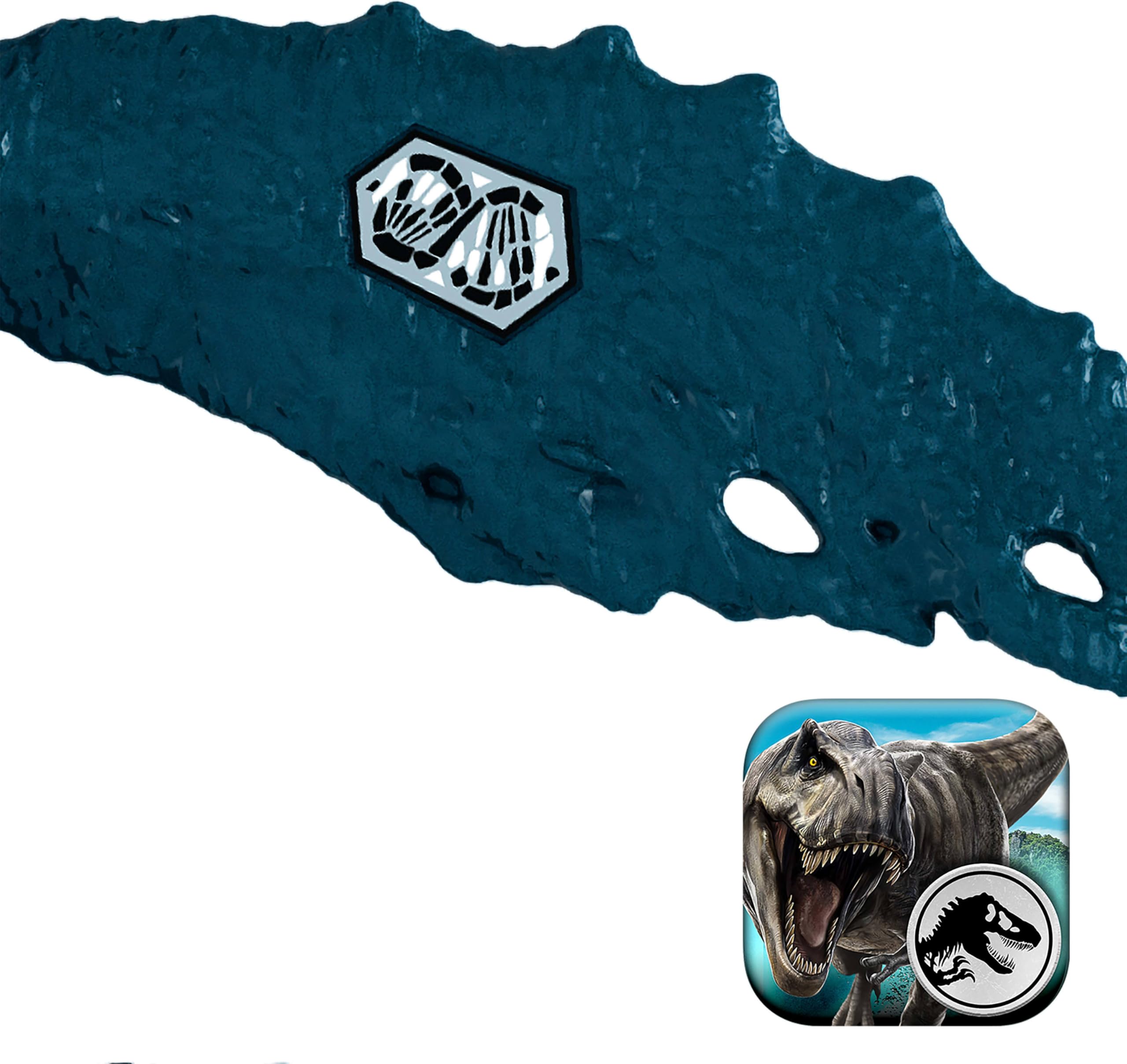 Mattel Jurassic World Wild Roar Brachauchenius scan code enables digital play.