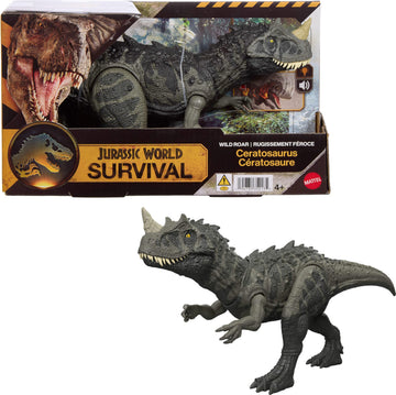 Mattel Jurassic World Wild Roar Ceratosaurus attack motion for action-packed play.