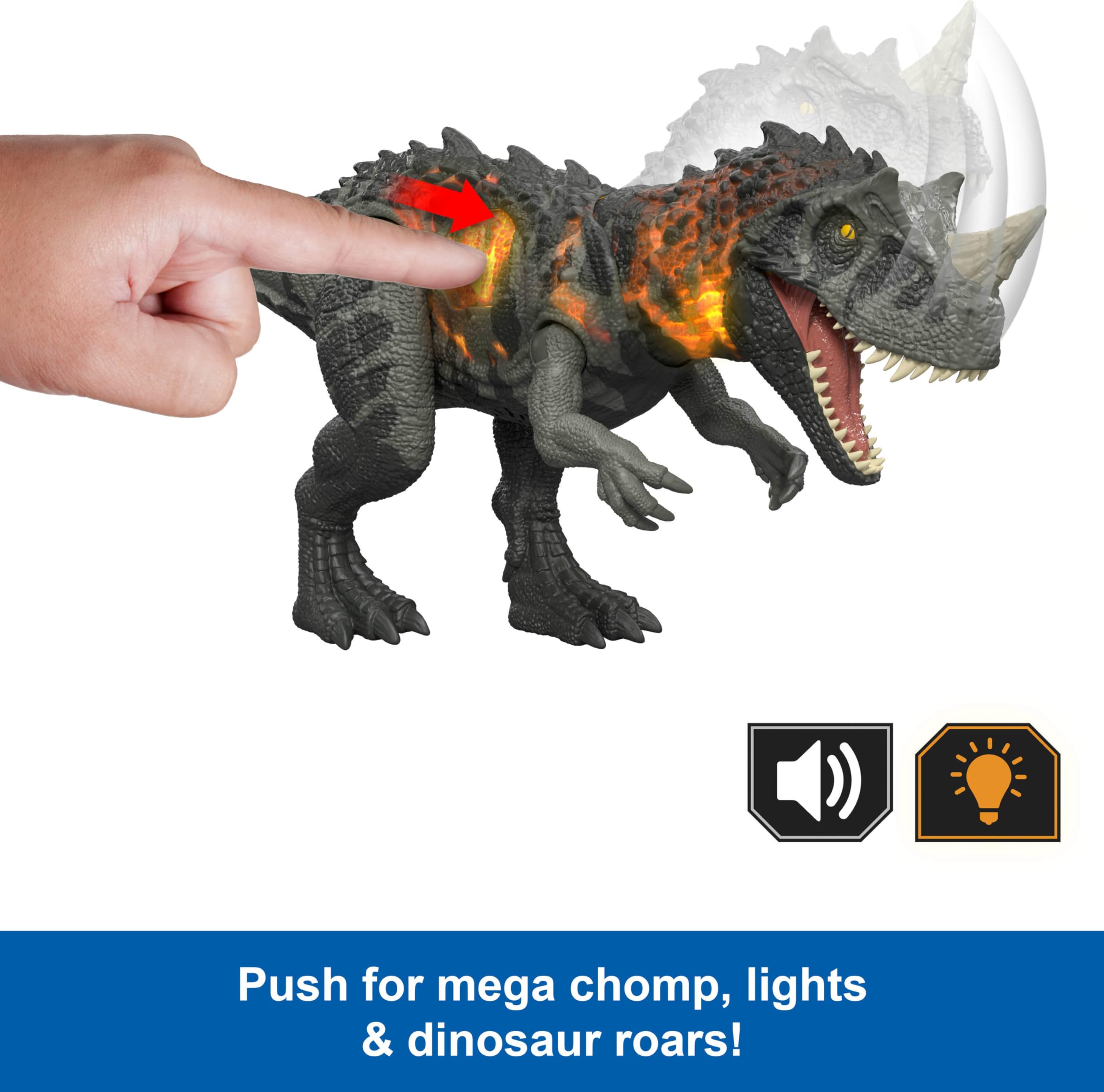 Ceratosaurus roar sound adds authentic Jurassic World excitement.