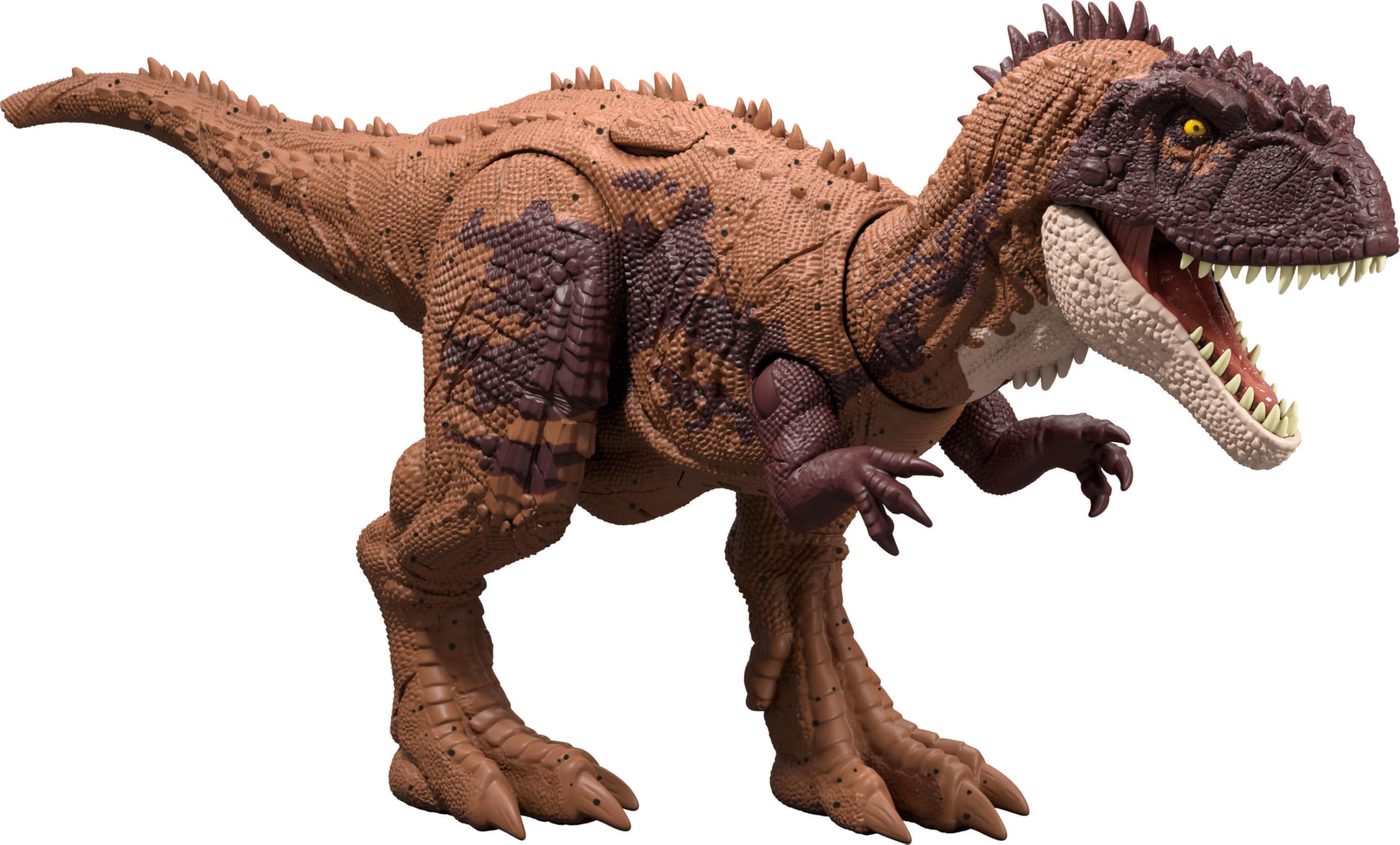 Mattel Jurassic World Wild Roar dinosaur figure showing attack action for exciting battles.