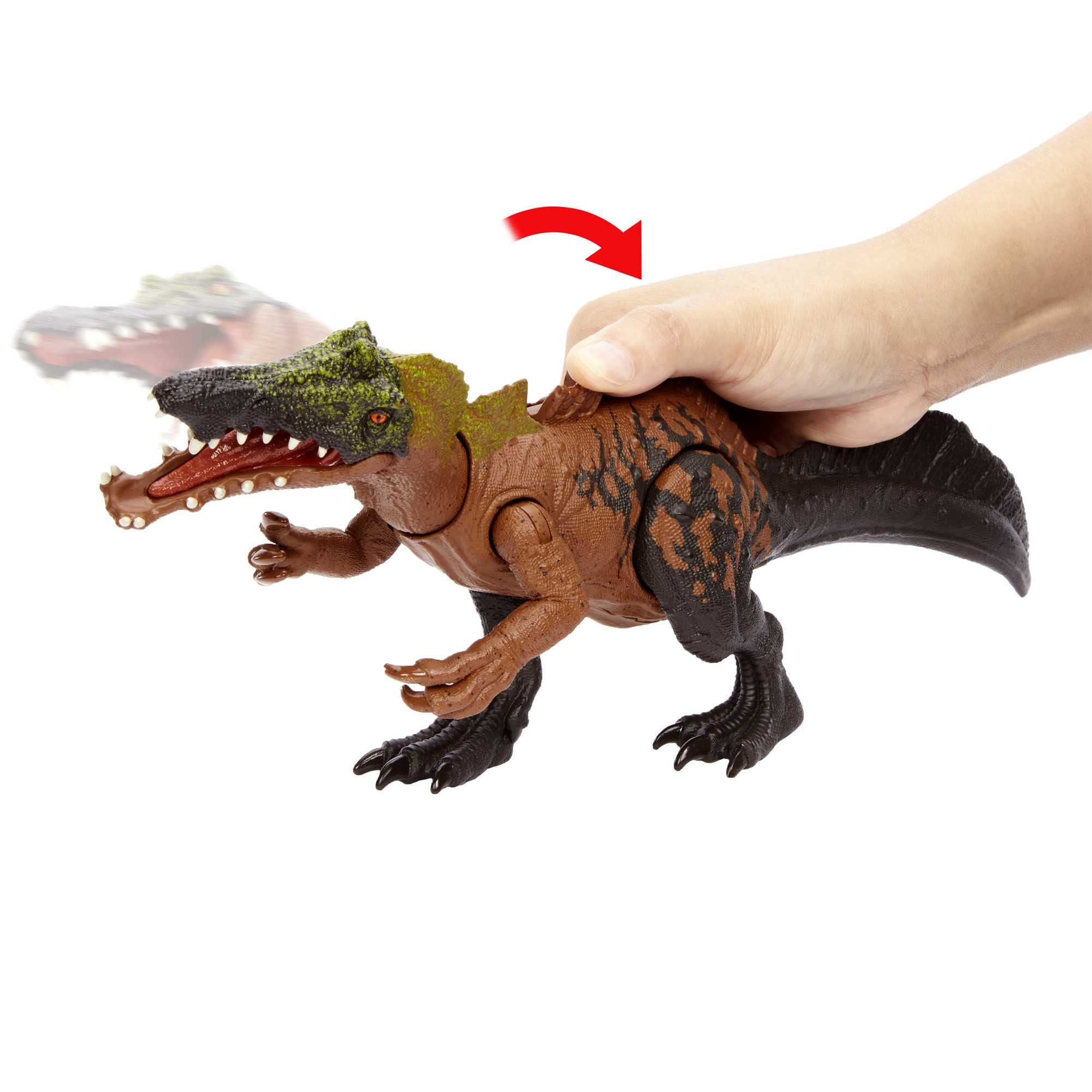 Mattel Jurassic World Wild Roar Irritator measures 11 inches long for display and play.