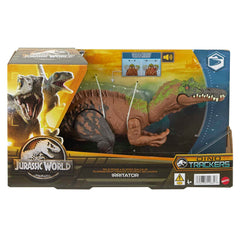 Mattel Jurassic World Wild Roar Irritator packaging and figure for excitement.
