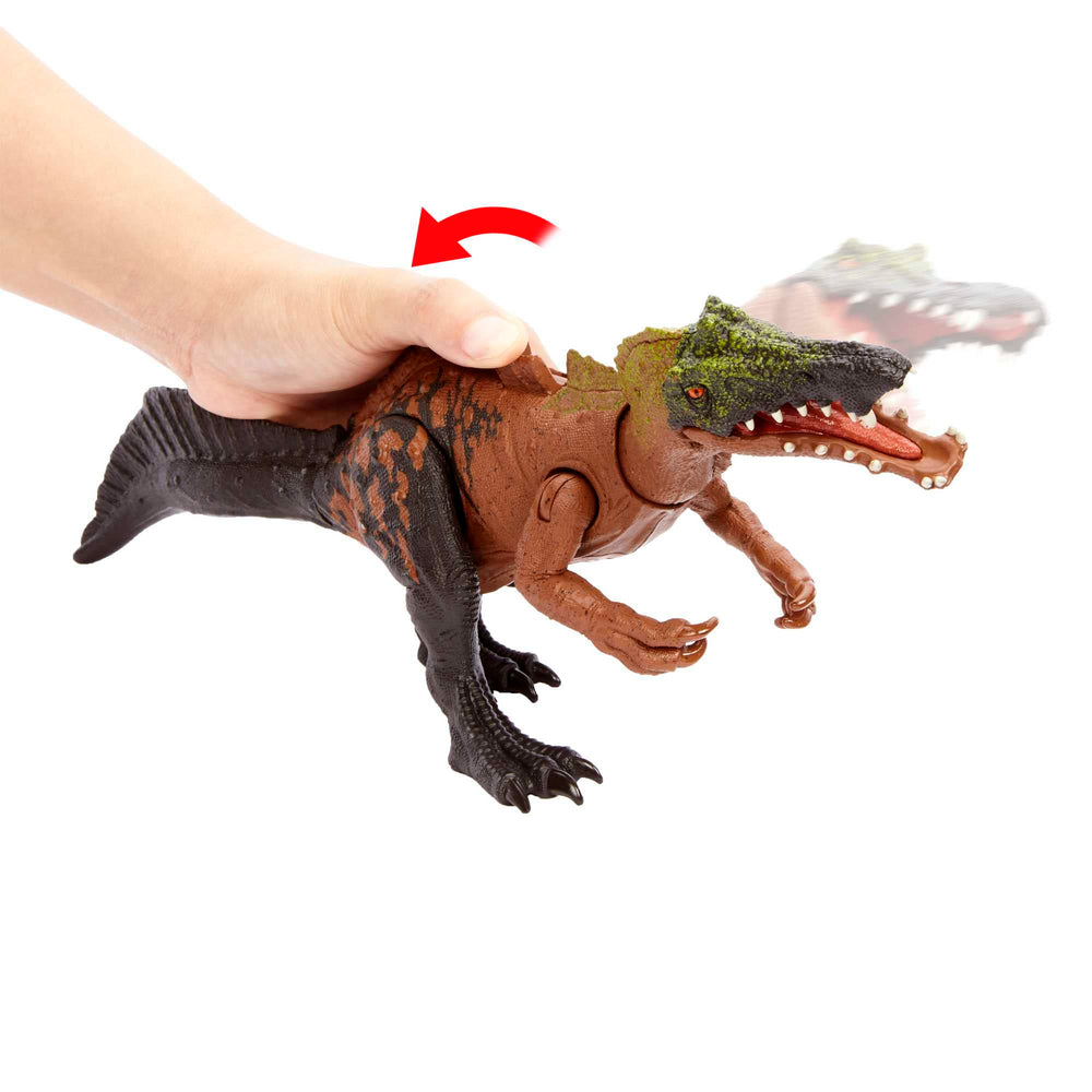 Mattel Jurassic World Wild Roar Irritator AR-ready with tracking code for pretend adventures.