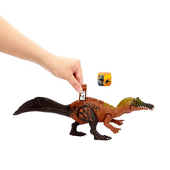 Mattel Jurassic World Wild Roar Irritator emits roaring sounds for immersive Dino fun.