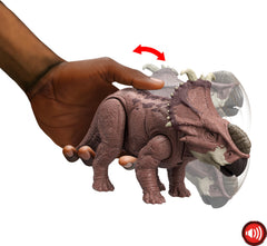 Mattel Jurassic World Wild Roar Pachyrhinosaurus app scan unlocks digital dino and games.