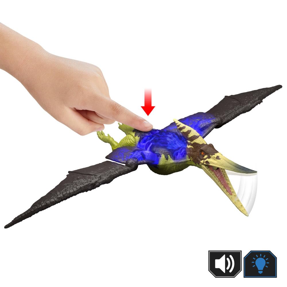 Mattel Jurassic World Wild Roar Pteranodon soars with a 16.9-inch wingspan for display