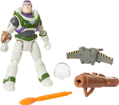 Mattel Lightyear Buzz jetpack image highlights removable jetpack for dynamic spaceflight poses.