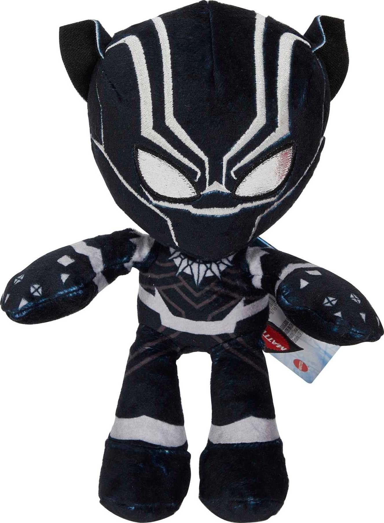 Mattel Marvel Black Panther plush front view for cuddling and imaginative play.