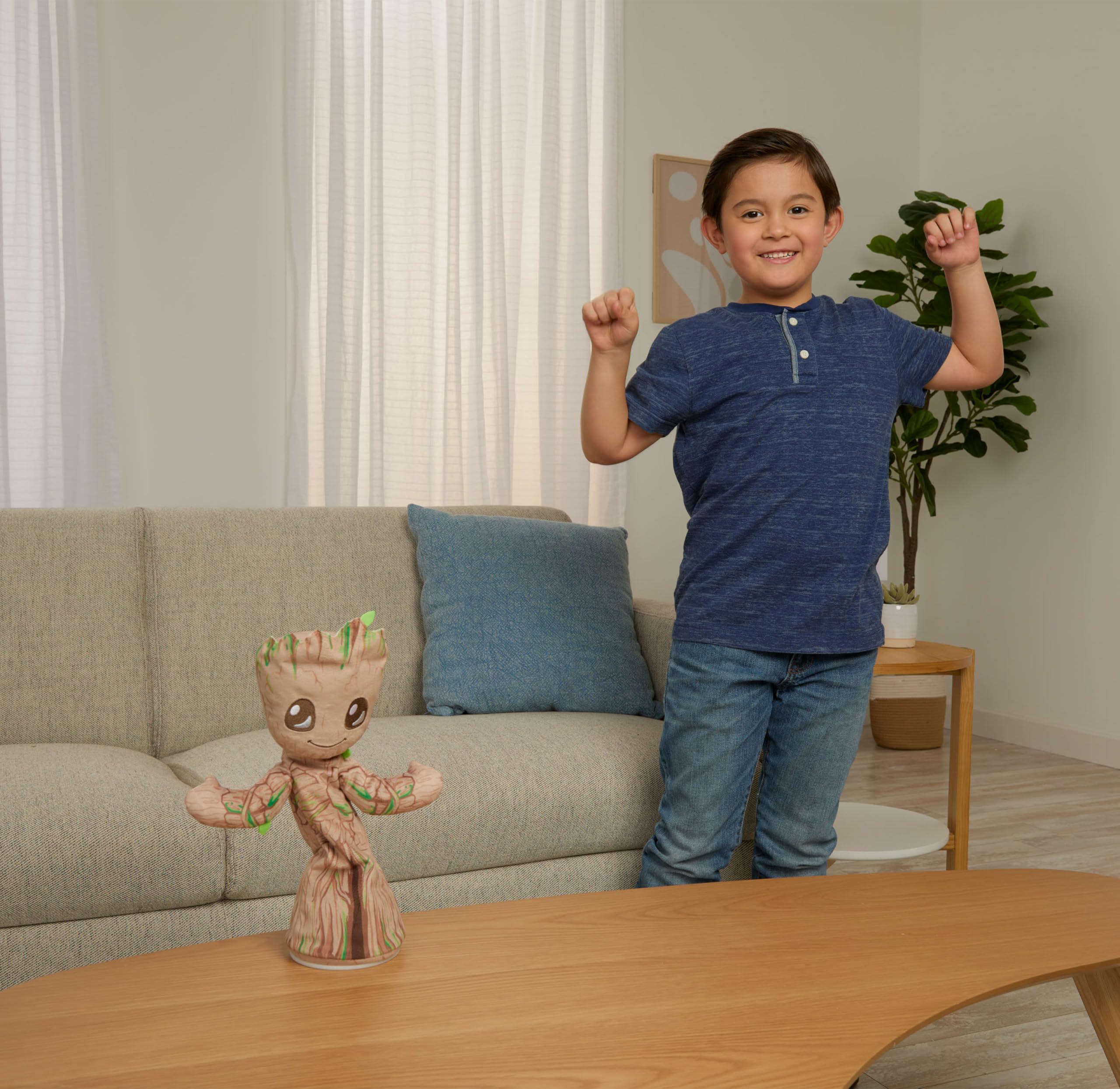 Mattel Marvel Dancing Groot performs dance moves to entertain during playtime.