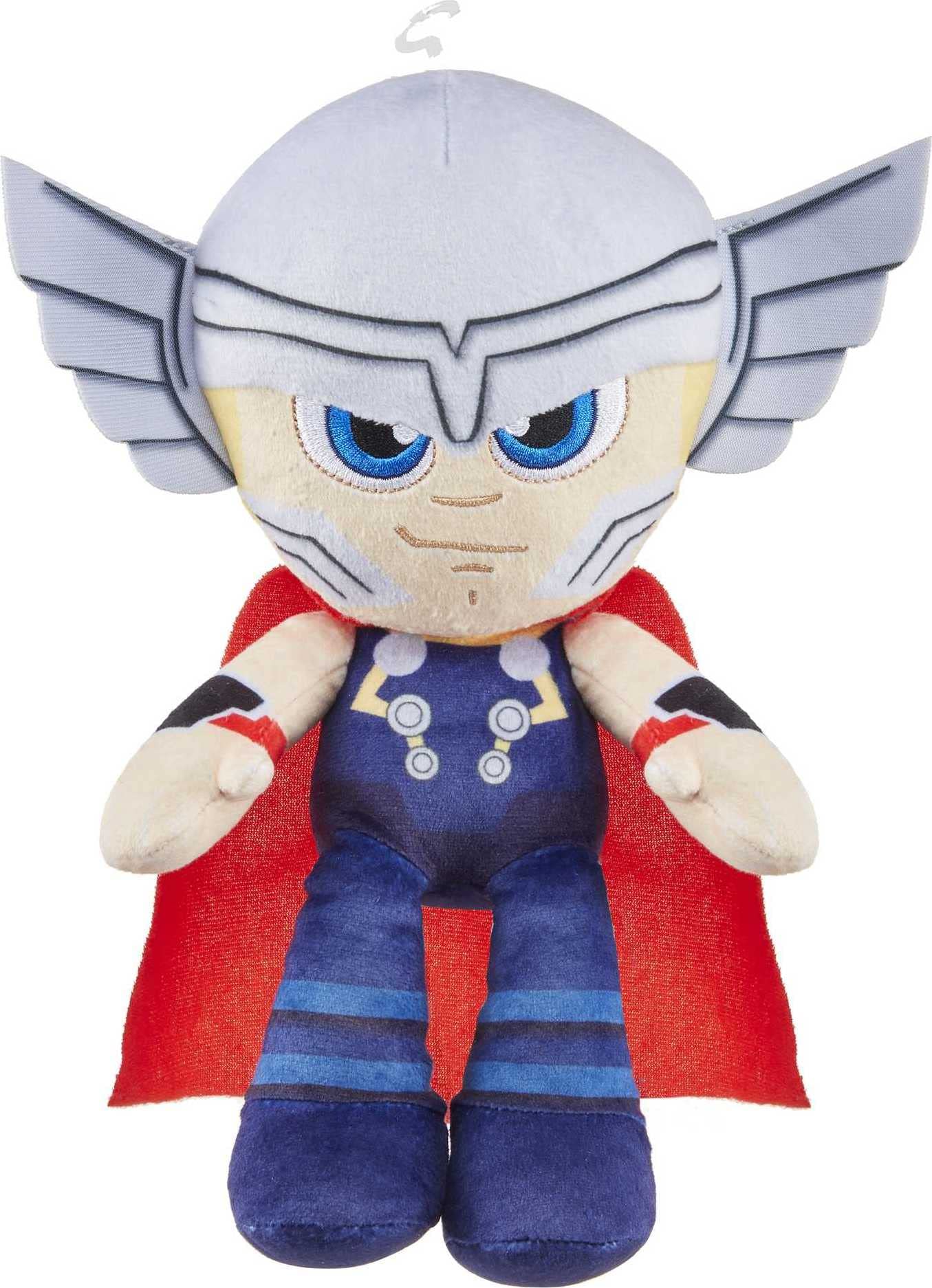 Mattel Marvel Thor 8-inch plush figure, soft and huggable for kids' playtime.