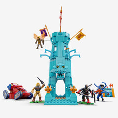 Mattel Mega Eternia Battleground Three-Story Tower image provides indoor outdoor play zones.