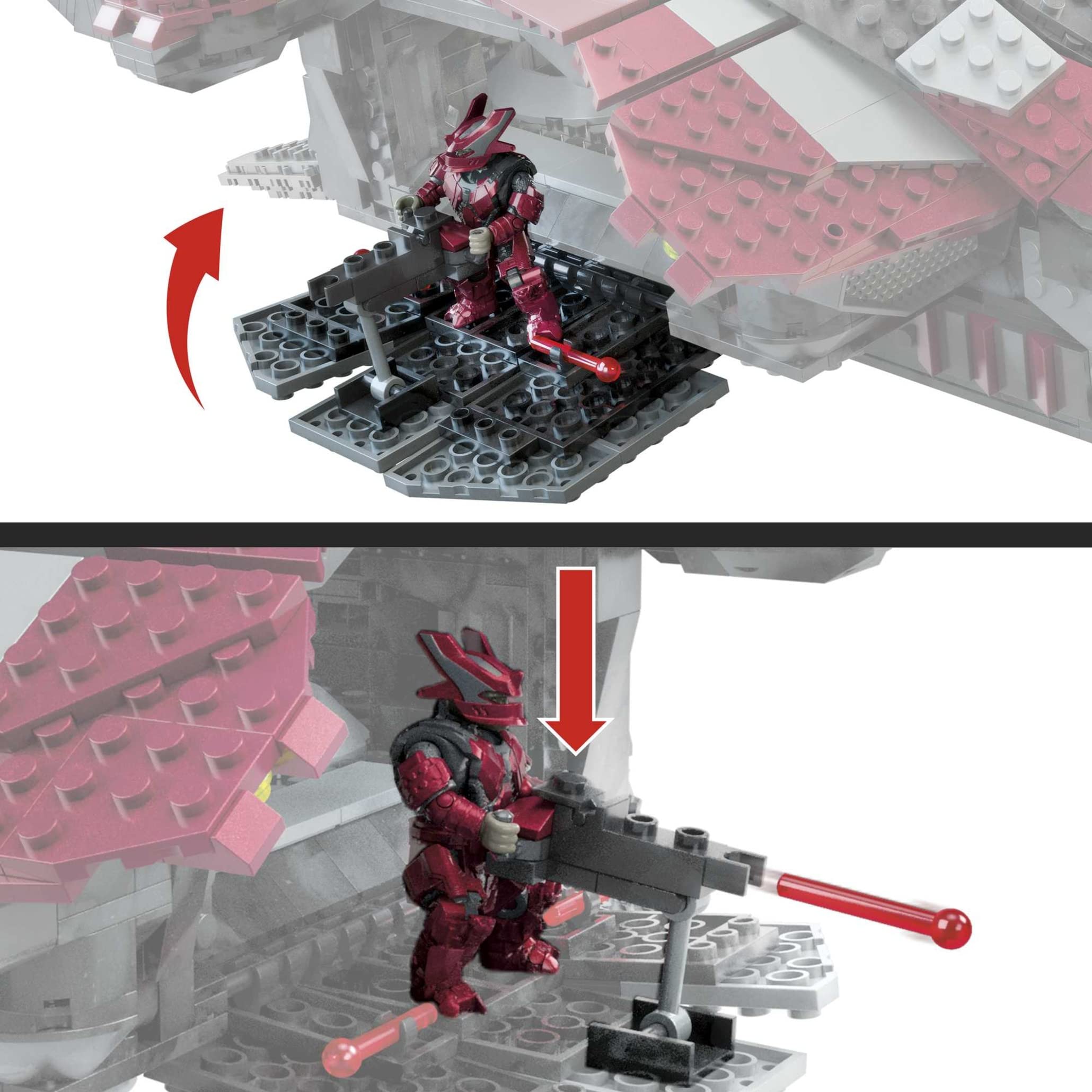 Mattel MEGA Halo Spartan Griffin figure with display stand for pose-ready battles.