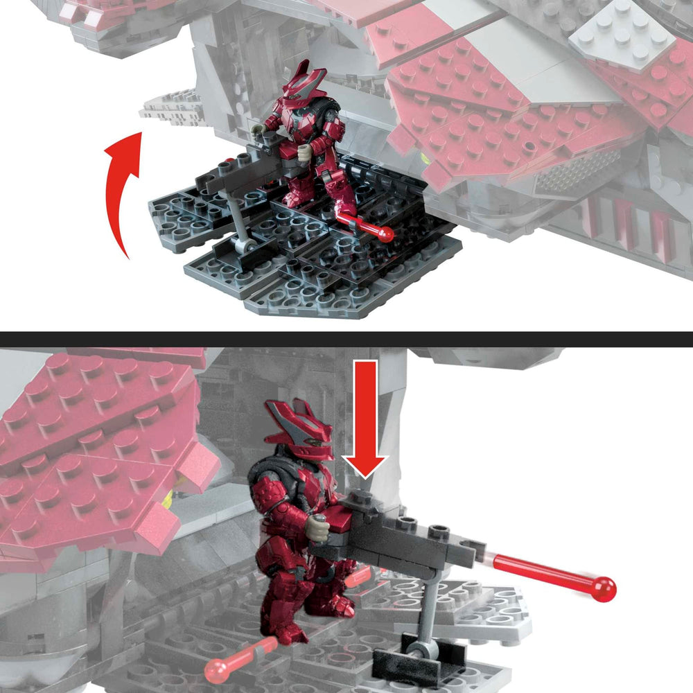 Mattel MEGA Halo Spartan Griffin figure with display stand for pose-ready battles.