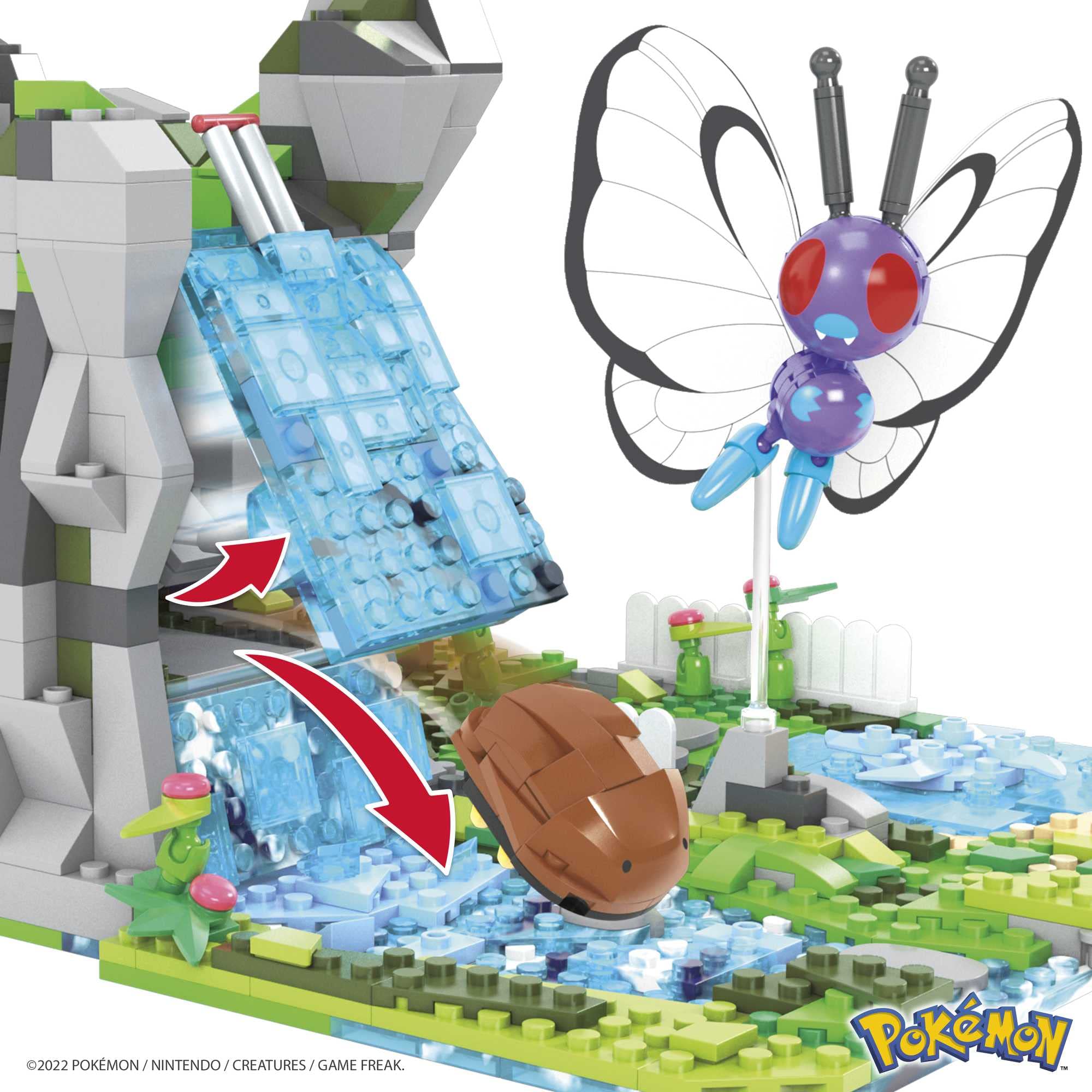 Mattel MEGA Pokémon Jungle Voyage forest scene complements character posing and exploration.