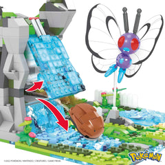 Mattel MEGA Pokémon Jungle Voyage forest scene complements character posing and exploration.