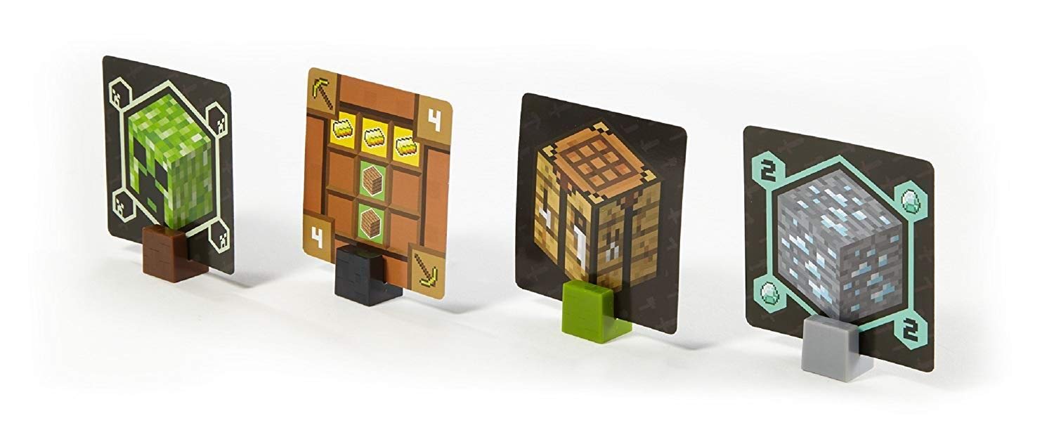 Mattel Minecraft Card Game resource cards showing wood stone iron diamond and gold