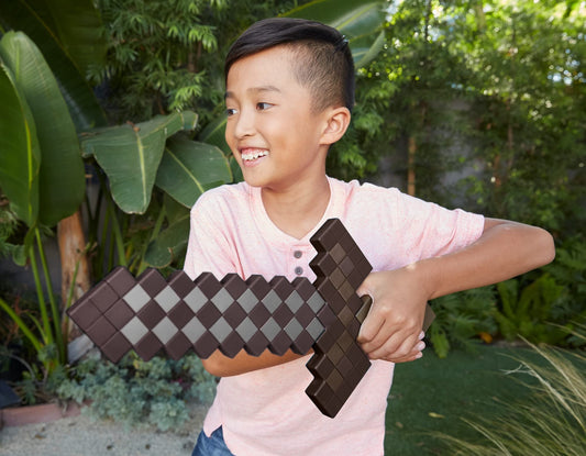 Mattel Minecraft Deluxe Netherite Sword handle detail shows comfortable grip.