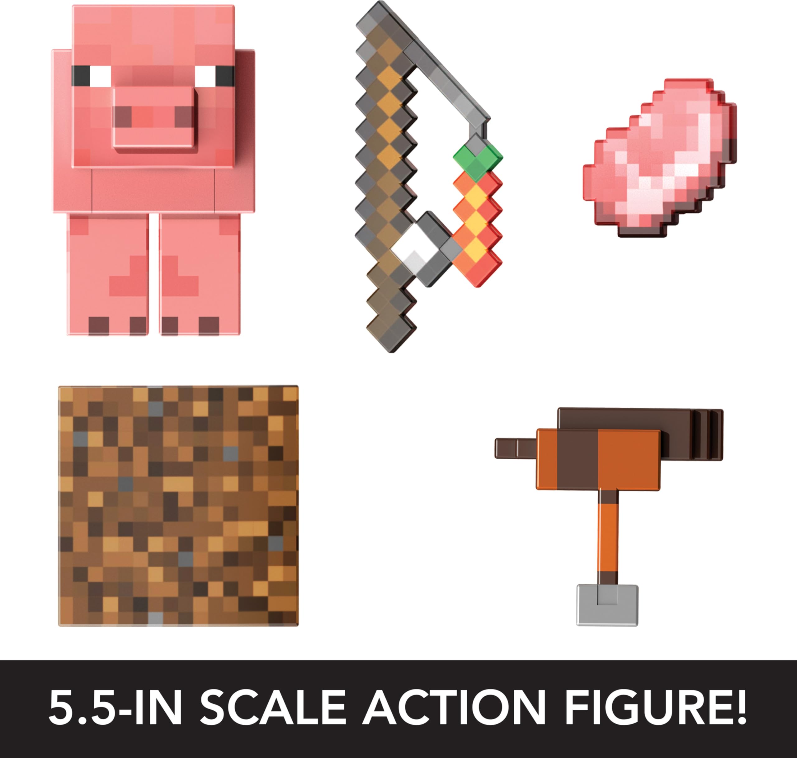 Mattel Minecraft Diamond Level Pig saddle removable for varied play scenarios.