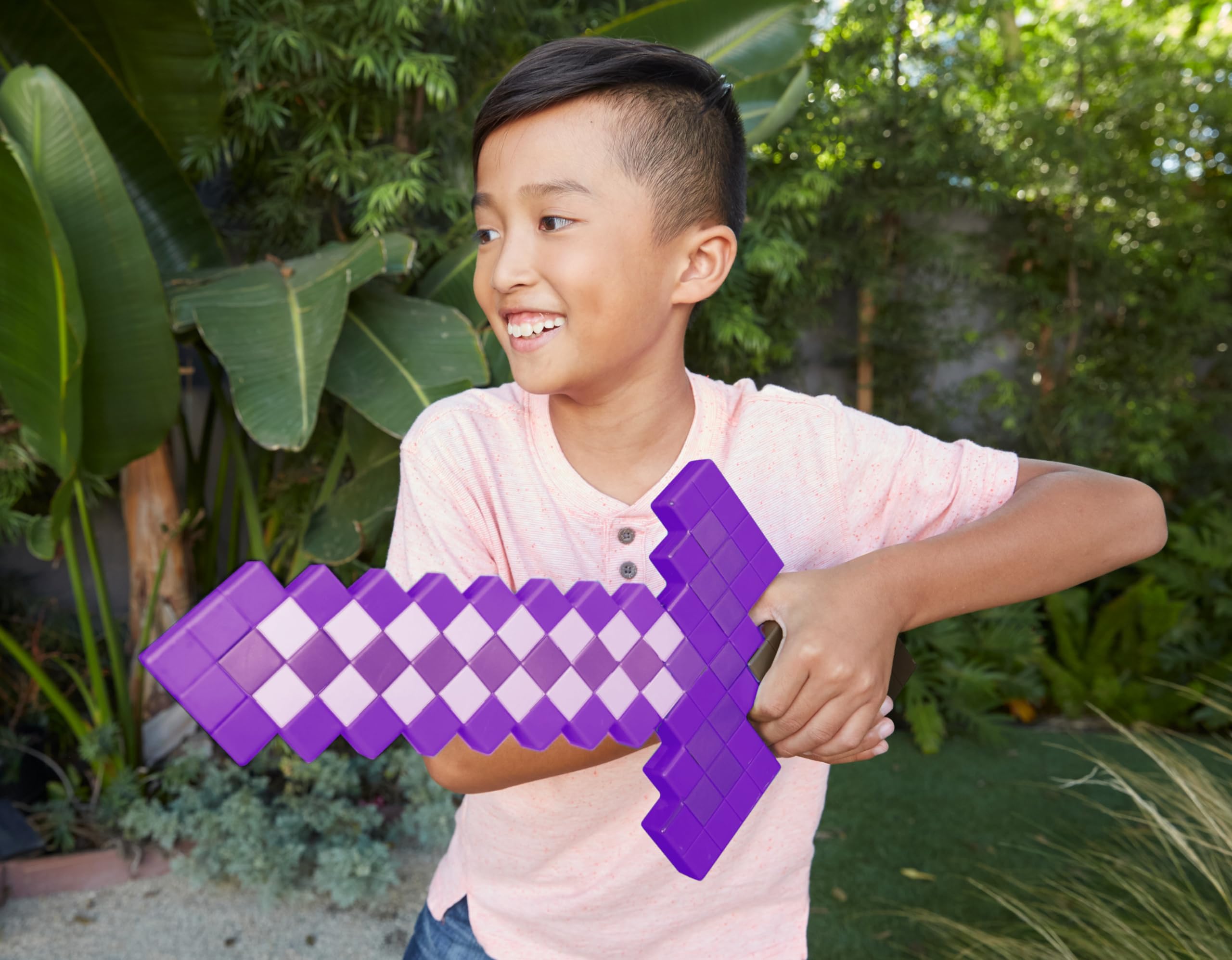 Mattel Minecraft Enchanted Sword in handheld size for kid-friendly battles.