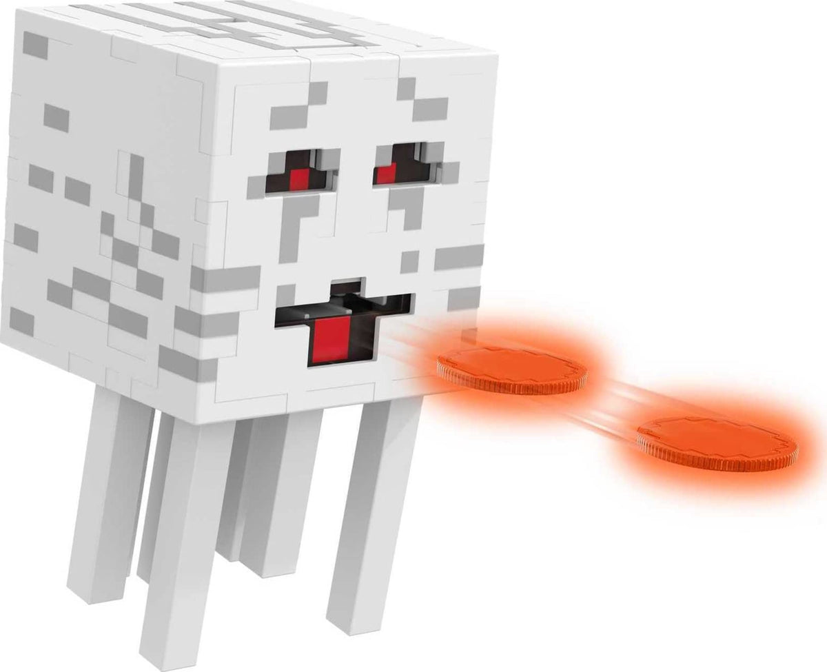 Mattel Minecraft Fireball Ghast figure ready for action with discs loaded.