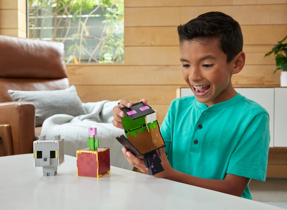 Mattel Minecraft Flippin' Figs oversized head panels reveal new characters in seconds.