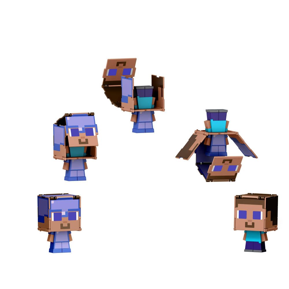 Mattel Minecraft Flippin Figs pixelated style reflects the game world