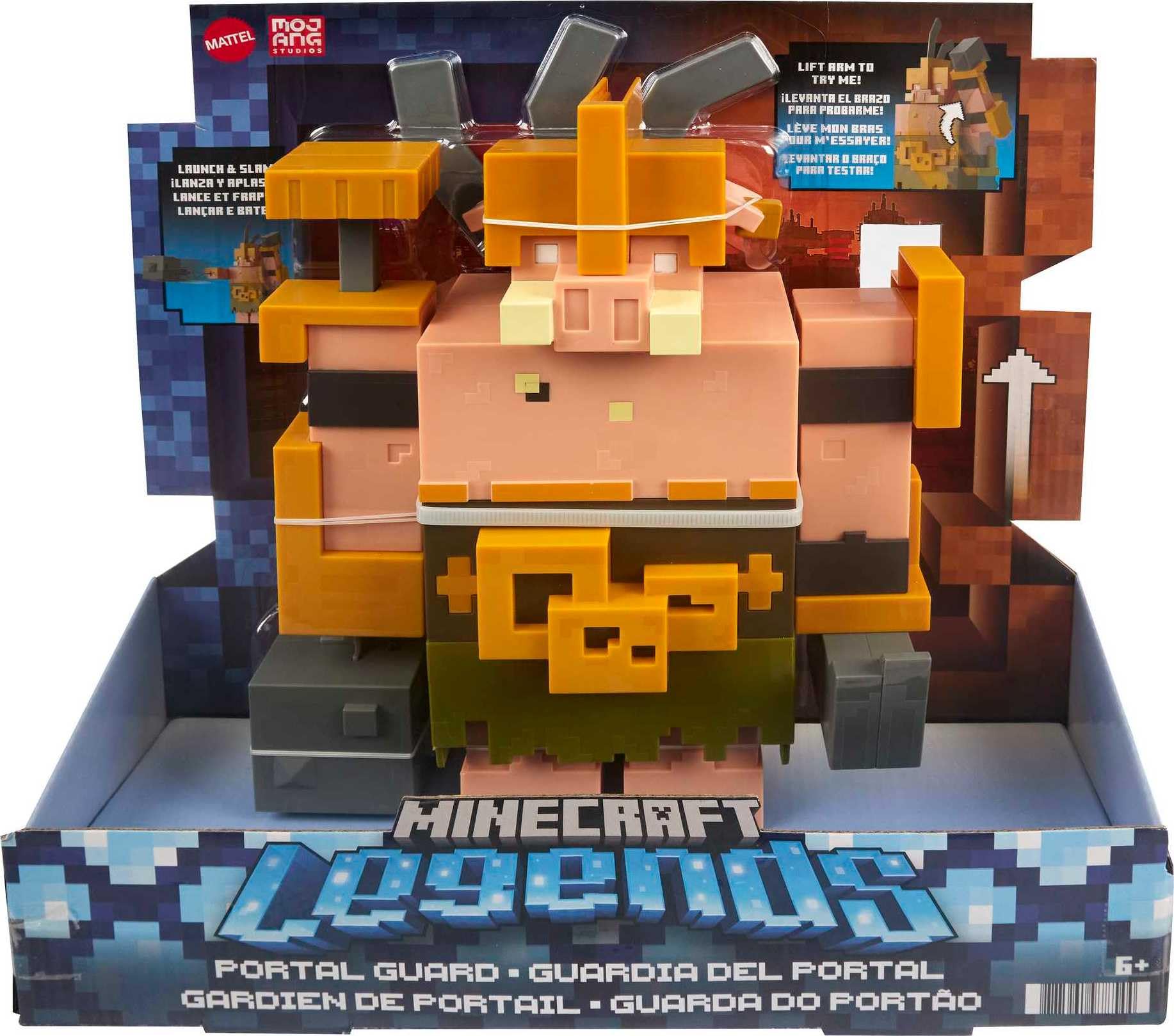 Close-up of pixel-inspired deco on Portal Guard by Mattel for collectors.