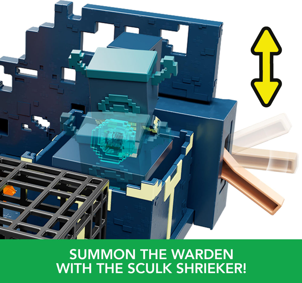 Lever crank action triggers shake and sounds in Mattel Minecraft set