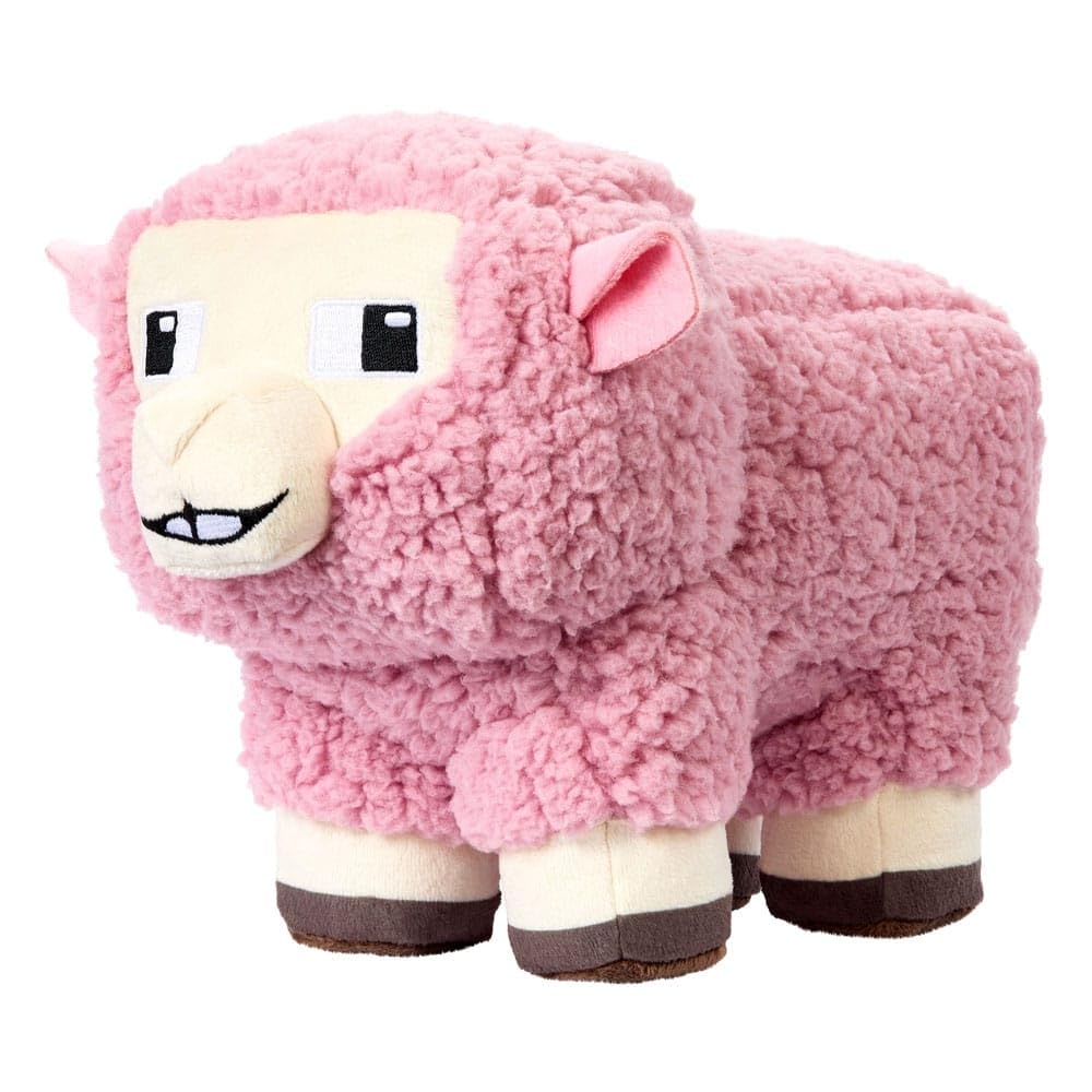 Mattel Minecraft Pink Sheep plush features textured fabric for lasting softness.
