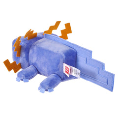 Mattel Minecraft blue axolotl plush side view showing soft materials.