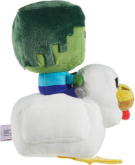 Mattel Minecraft Plush Zombie Chicken Jockey closeup on textured fabric