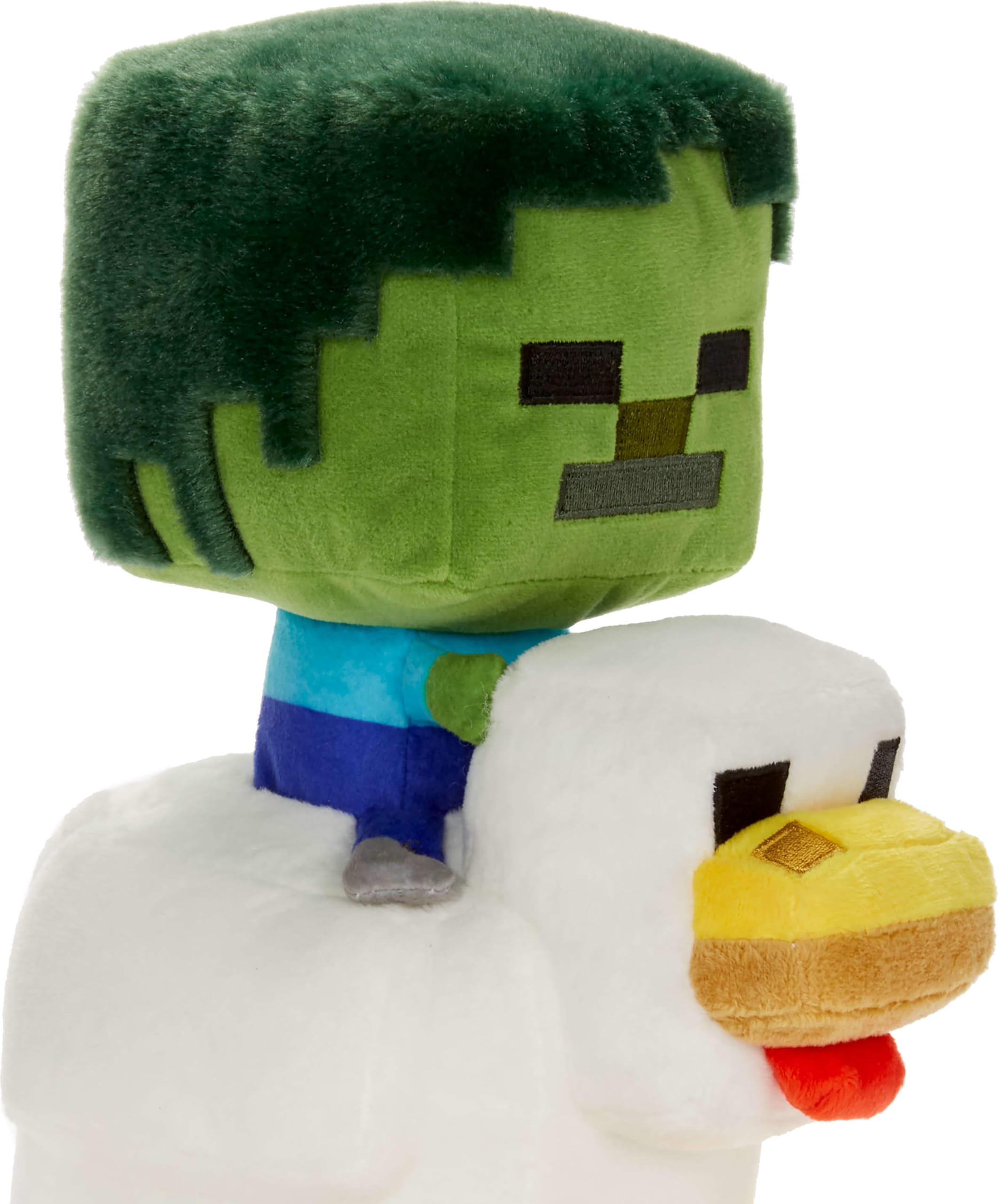 Mattel Minecraft Plush Zombie Chicken Jockey side pose for playtime