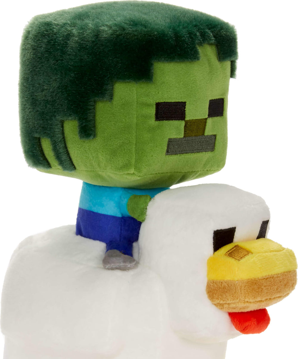 Mattel Minecraft Plush Zombie Chicken Jockey side pose for playtime
