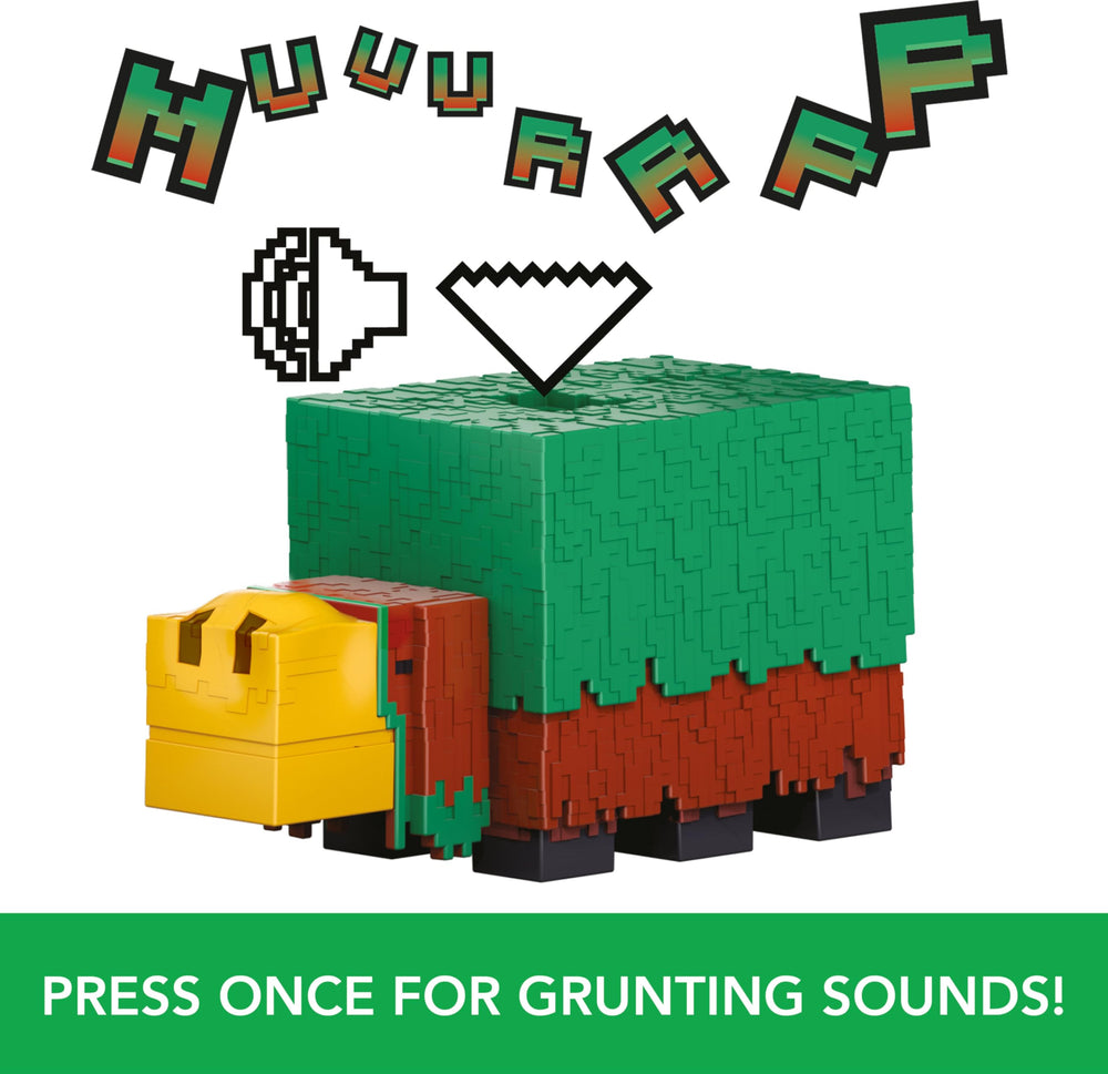 Mattel Minecraft Sniffer action figure sound press, interactive game-like sounds.